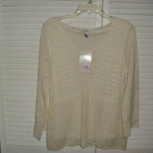 NWT LILLY PULITZER ECRU LS CROCHETED V NECK PULLOVER TOP SZ XL